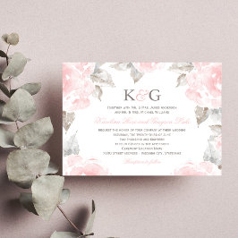 roze Waterverf Roos bruiloft Monogram Kaart