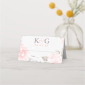 roze Waterverf Roos bruiloft Monogram Plaatskaartje (Voorkant)
