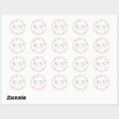  roze Waterverf Roos bruiloft Monogram Ronde Sticker (Vel)