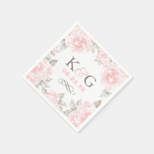  roze Waterverf Roos bruiloft Monogram Servetten (Hoek)