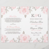 roze Waterverf Roos bruiloft programma's (Voorkant)