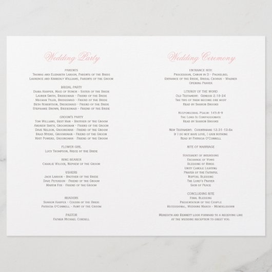 roze Waterverf Roos bruiloft programma's (Achterkant)