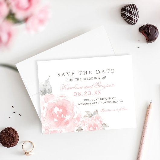  roze Waterverf Roos bruiloft Save The Date