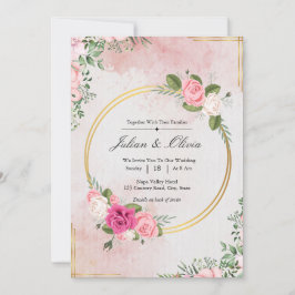 Roze Waterverf Roos Bruiloft Suite Kaart