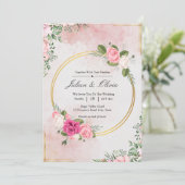 Roze Waterverf Roos Bruiloft Suite Kaart (Staand voorkant)