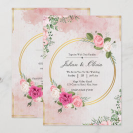 Roze Waterverf Roos Bruiloft Suite Kaart