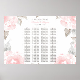 roze Waterverf Roos bruiloft zitplaats Poster