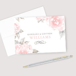 Roze Waterverf Roos Bruiloftsmonogram in Vintage S Bedankkaart