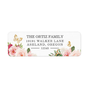 Roze Waterverf Roos Butterfly Return Address Labs Etiket