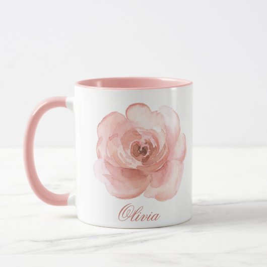 Roze Waterverf Roos Elegant Name Girly Mok (Links)