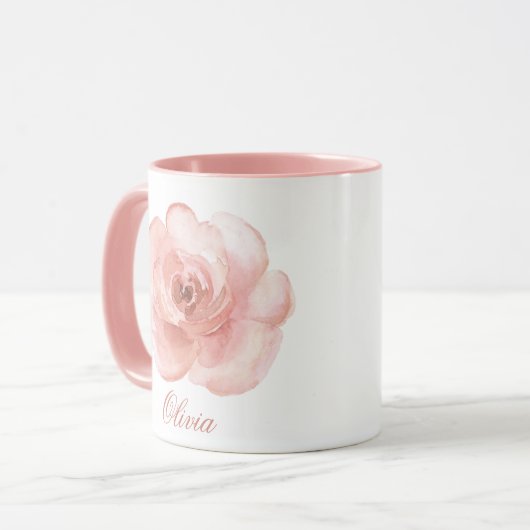 Roze Waterverf Roos Elegant Name Girly Mok (Voorkant links)
