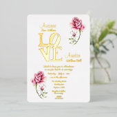 Roze Waterverf Roos en goudkoorts Folie Uitnodiging (Staand Voorkant)