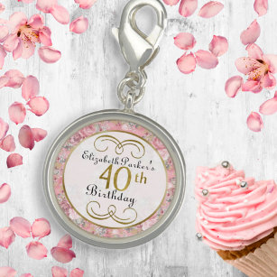  Roze Waterverf Roos Floral 40th Birthday Charm