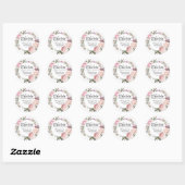 Roze Waterverf Roos Gepersonaliseerde doopsel Ronde Sticker (Vel)