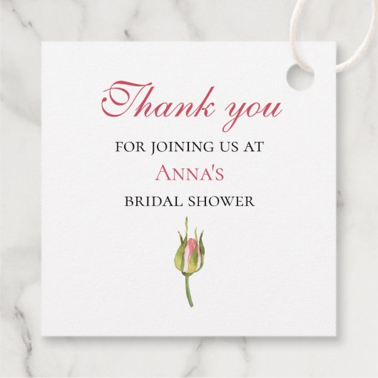 Roze Waterverf Roos Gift Label (Achterkant)