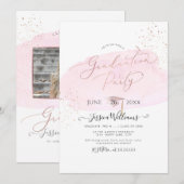 Roze Waterverf+Roos Gold Pet GraduPartij Kaart (Voorkant / Achterkant)