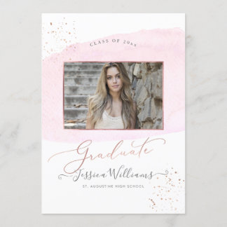 Roze Waterverf+Roos Gold Pet GraduPartij Kaart