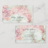 Roze waterverf roos goud glitter visitekaartje (Voorkant / Achterkant)