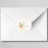 Roze waterverf roos gouden script ampersand bruilo ronde sticker