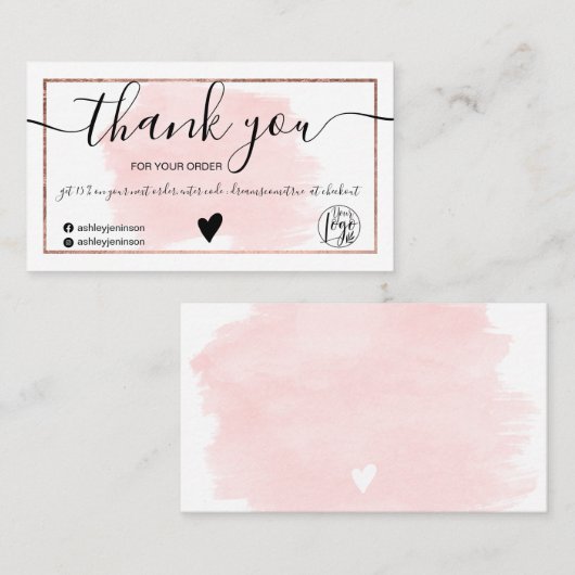 Roze waterverf roos goudfolie orde dank u visitekaartje (Voorkant / Achterkant)