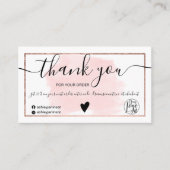 Roze waterverf roos goudfolie orde dank u visitekaartje (Voorkant)