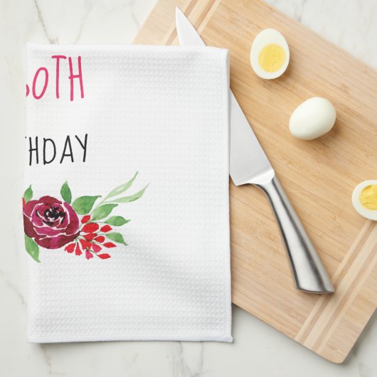  roze Waterverf Roos Happy Birthday - tekst - Theedoek (Quarter Fold)