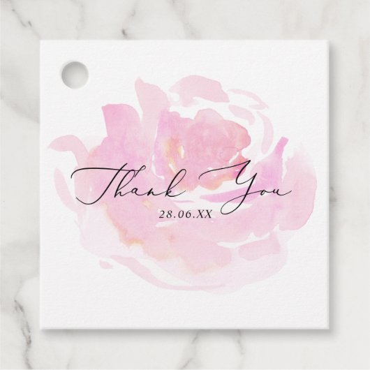 Roze Waterverf Roos kalligrafie Dank u wel Bedankjes Labels (Voorkant)