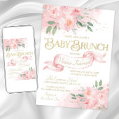 Roze Waterverf Roos Meisje Baby shower Brunch Kaart