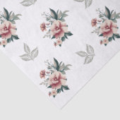 Roze Waterverf Roos met Blauwgroen gebladerte Tissuepapier (Detail)