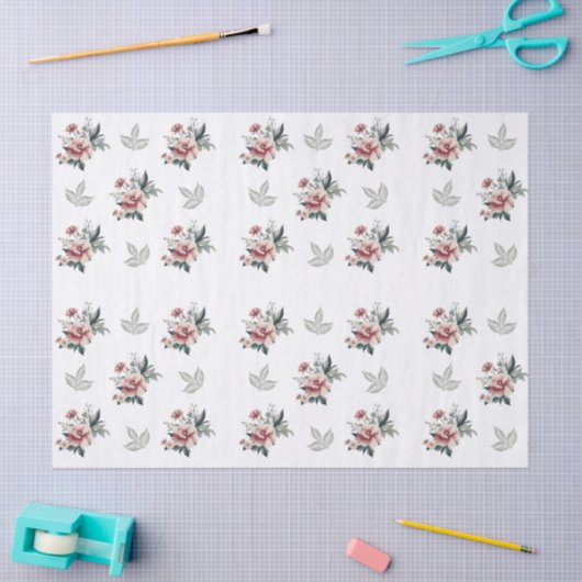 Roze waterverf roos met turquoise blad tissuepapier (Craft)