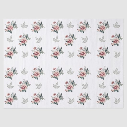 Roze waterverf roos met turquoise blad tissuepapier (Voorkant)