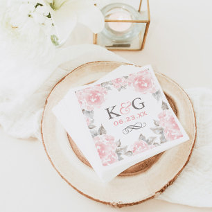 Roze waterverf roos monogram bruiloft servetten