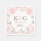 Roze waterverf roos monogram bruiloft servetten (Voorkant)