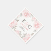 Roze waterverf roos monogram bruiloft servetten (Hoek)