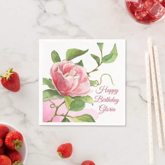 Roze Waterverf Roos Papier Napkin Servet (Insitu)