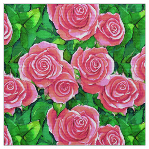 Roze Waterverf Roos Patroon Stof