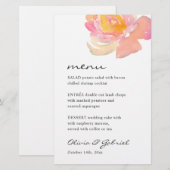 Roze waterverf roos. Stijlvol modern trouwmenu (Voorkant / Achterkant)