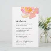 Roze waterverf roos. Stijlvol modern trouwmenu (Staand voorkant)