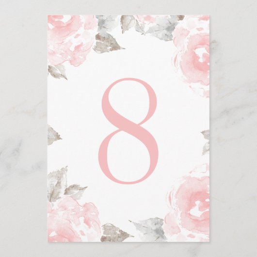  Roze Waterverf Roos Trouwtafel Nummer Kaart (Achterkant)