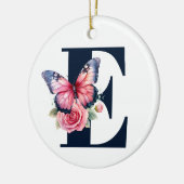 Roze Waterverf Roos Vlinder Marine Monogram Foto Keramisch Ornament (Links)