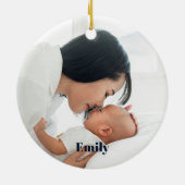 Roze Waterverf Roos Vlinder Marine Monogram Foto Keramisch Ornament (Achterkant)