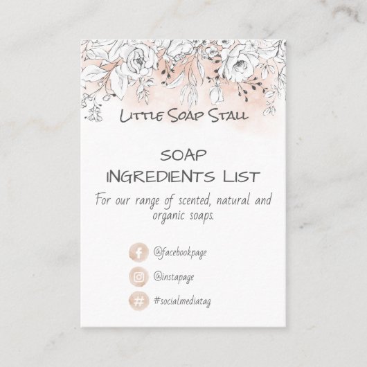 Roze Waterverf Roos Zeep Fragrance Ingrediënten Visitekaartje (Voorkant)