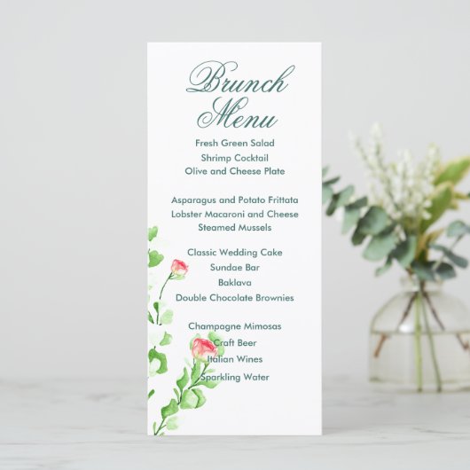 Roze Waterverf Rose Boeket Menu (Staand voorkant)