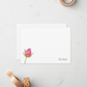 Roze Waterverf Rosebud Note Card Notitiekaartje (Voorkant / Achterkant in situ)