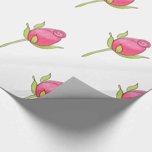 Roze Waterverf Rosebud Pattern Cadeaupapier (Hoek)