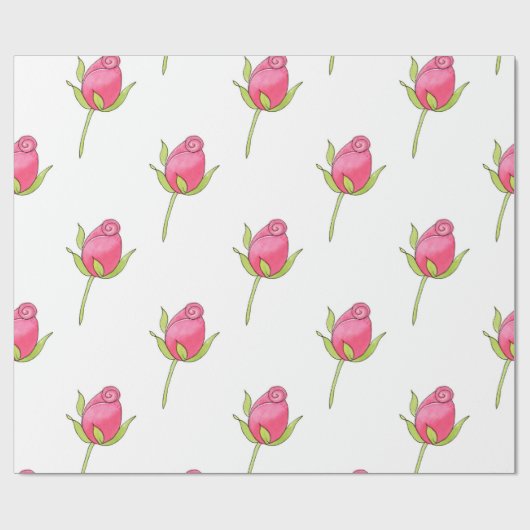 Roze Waterverf Rosebud Pattern Cadeaupapier (Vlak)