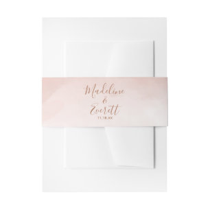 Roze Waterverf & Roze Goud Trouw Monogram Uitnodigingen Wikkel