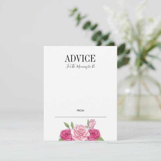 Roze Waterverf Rozen Baby shower Advice Card Kaart (Staand voorkant)