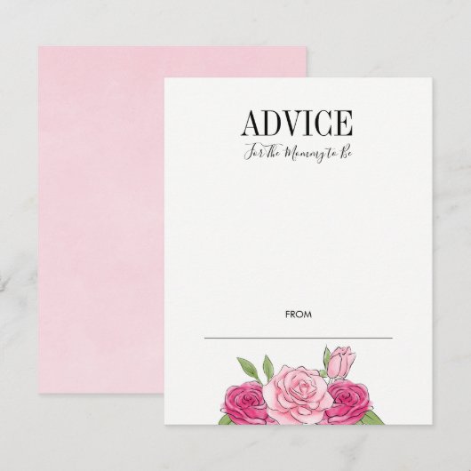 Roze Waterverf Rozen Baby shower Advice Card Kaart (Voorkant / Achterkant)