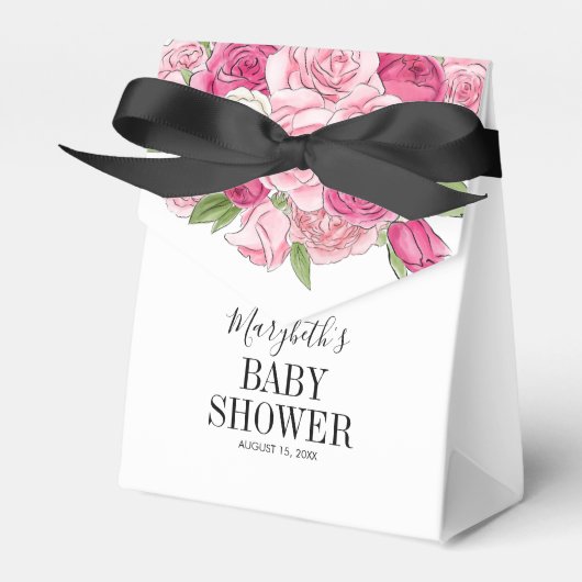 Roze Waterverf Rozen Baby shower Bedankdoosjes (Voorkant Zijde)